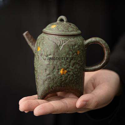 Керамический чайник из старой глины, домашний, винтажный, с медной глазурью, высококачественный, для заваривания чая, одинарный чайник