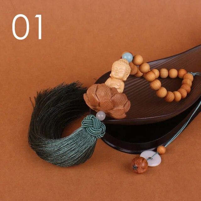 Chinese Style Wooden Carved Lotus Buddha Statue Car Pendant Creative Lucky Fortune Jewelry Decor Xmas Charming Car Accessories