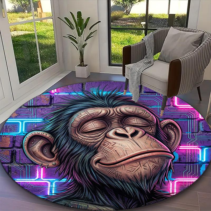 1pc Noble Monkey Neon Monkey Printed Chair Rug for Home Office Use, Living Room Kitchen Game Room Round Carpet
