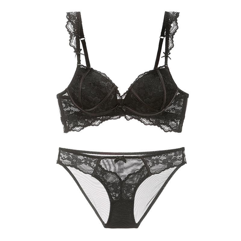 French Sexy Steel Rimless Breathable Comfortable Lace Underwear Women's Thin Top and Thick Bottom Small Breasts Gather Top Bras