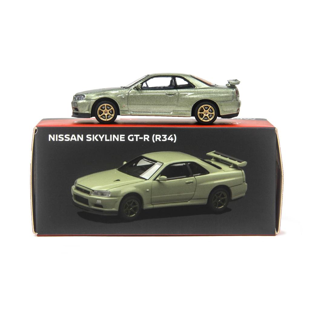 PAUDI MODEL Scale Diecast Model Car R34 Skyline 2000 Nissan V Spec II 1/64 GT-R (Green)