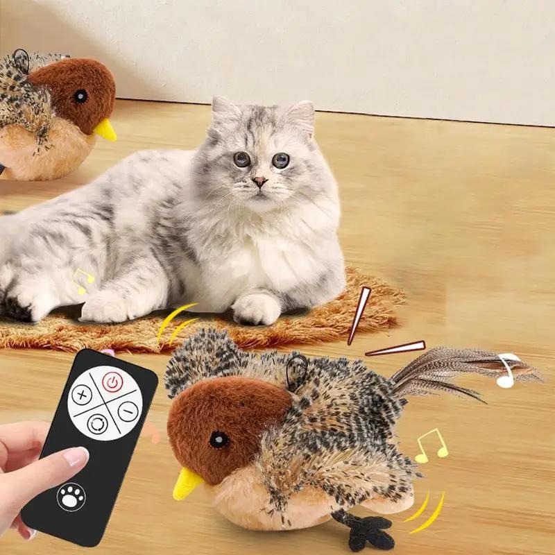 USB-перезаряжаемая игрушка для кошек в виде машущей птицы, интерактивная плюшевая игрушка, игрушка для кошек с машущими крыльями на пульте управления, чирикающая