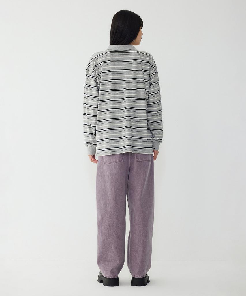 STUDIO TOMBOY Striped Cotton Polo Shirt_Melange Gray 9176122977