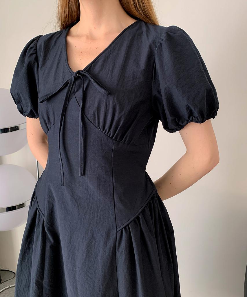 Длинное платье Baseukala с рюшами, пышными рукавами и лентой (3Colors)