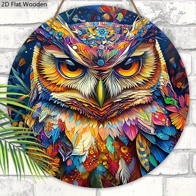 Decorative Hanging Wooden Sign with Cool Owl Pattern - Charming Round Sign for Front Door, Wall Hanging Decor - Ideal Home Hanging Ornament