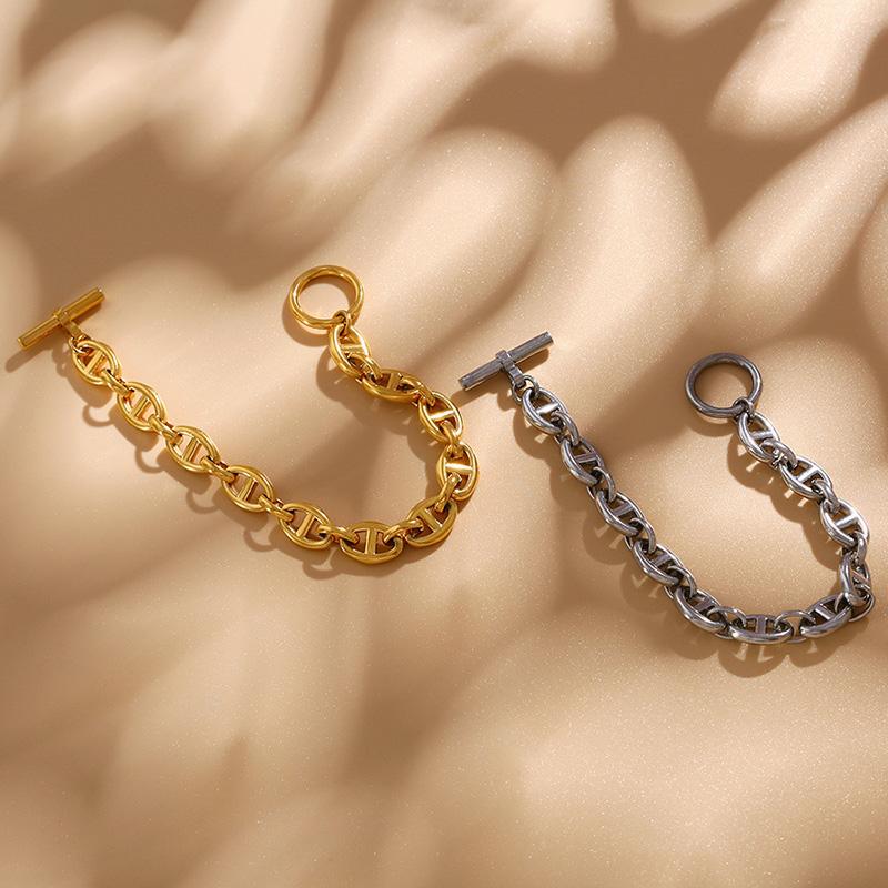 Chrome Titanium Steel Buckle Bracelet Women's Plated 18K Gold Chain Hip-Hop Stainless Steel OT Buckle Clasp Couple Bracelet