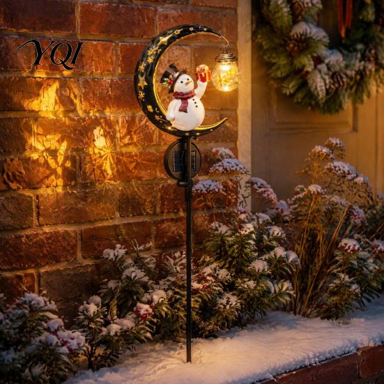 Winter Wonderland Backyard Decoration Snowman Garden Stake Light, Solar Powered Crescent Moon Lamp, Holiday Landscape Decor for Warm Glow Waterproof
