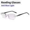 Очки для чтения с защитой от синего излучения, женские очки без оправы с алмазной огранкой, очки против усталости, гиперметропии, пресбиопии +1,5