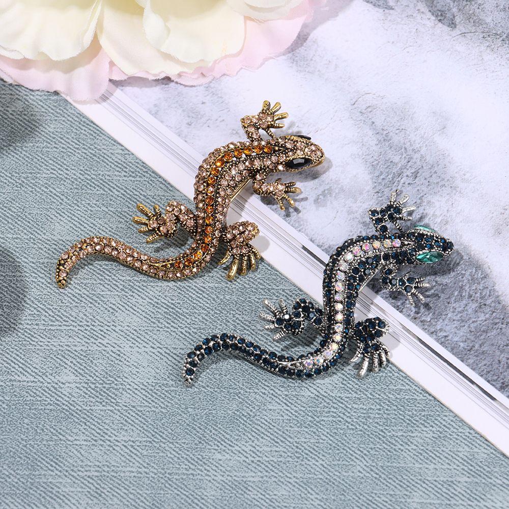 Women Pin Bag Clothes Label Retro Lizard Gecko Brooch Animal Brooch Rhinestone