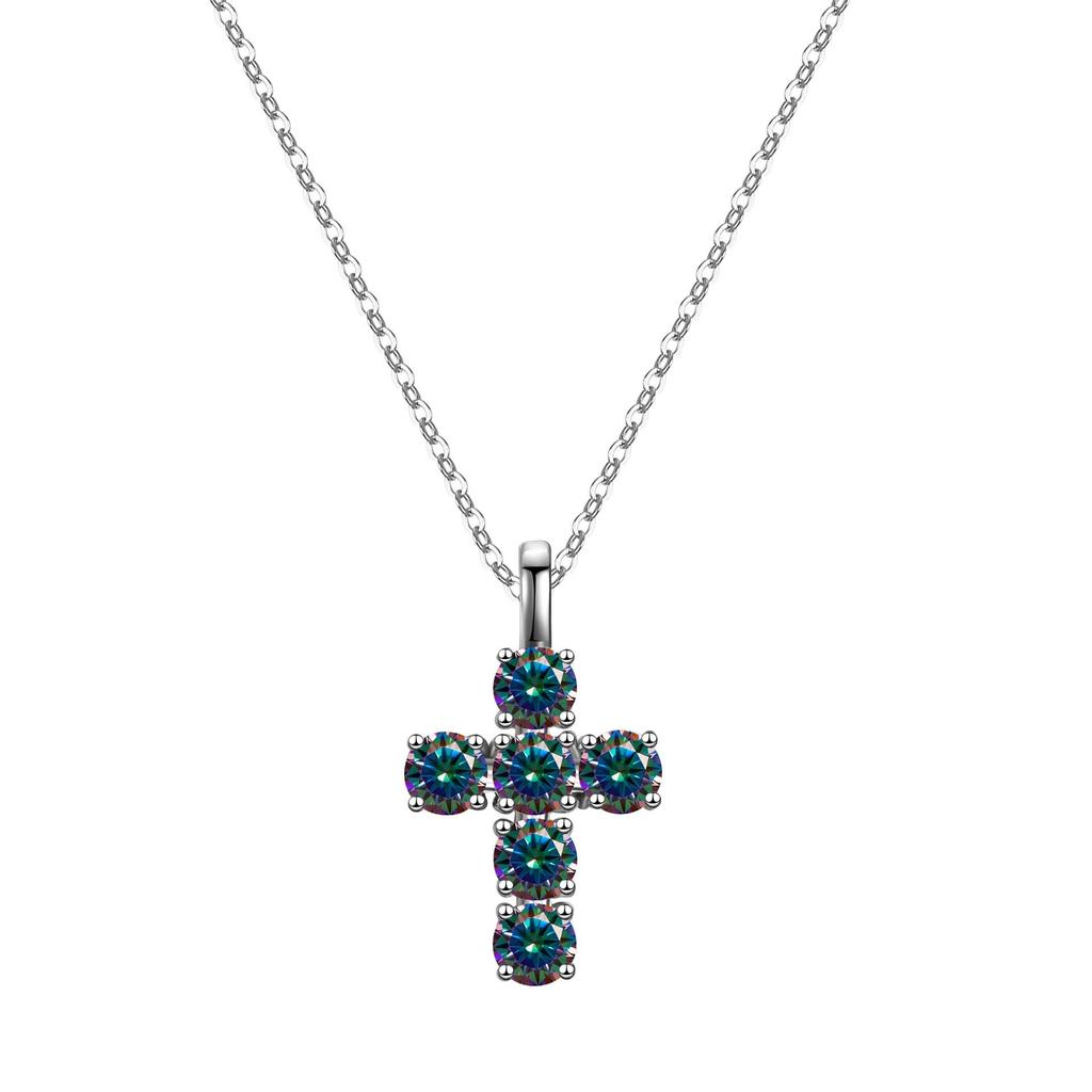 High Quality 3CT VVS GRA Moissanite Pendant Necklaces Anti Tarnish 925 Sterling Silver Colorful Cross Sweater Chain