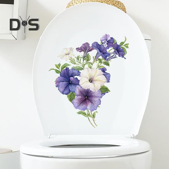 Наклейка на унитаз с цветком петунии, съемная самоклеящаяся водонепроницаемая наклейка из ПВХ для гостиной, ванной комнаты, настенная художественная цветочная наклейка для унитаза