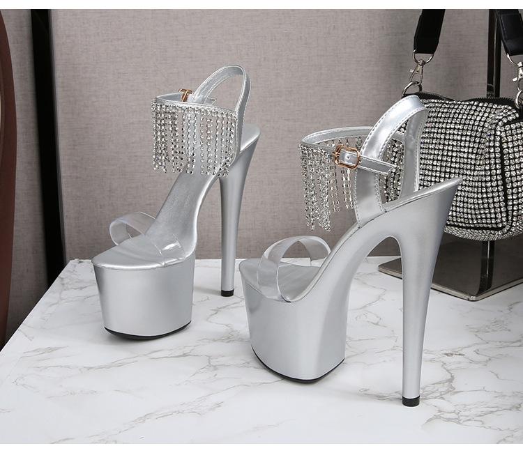 Женские туфли на шпильке. Сексуальные подиумные модные сандалии с бахромой. Серия 181. Каблук 16,5 см. Платформа 7 см LFD.