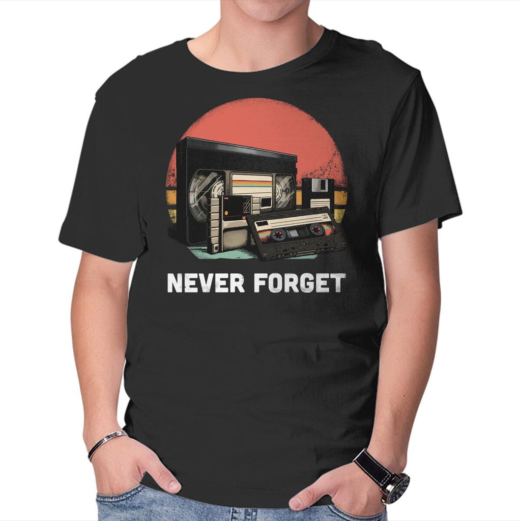Unisex Crew Neck T-Shirt Never Forget Cassette Graphic Short Sleeve Casual Tee