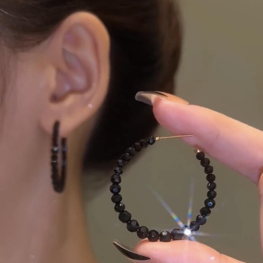 Модные простые серьги, черные элегантные женские блестящие серьги, вечерние блестящие серьги, универсальные кисточки, нежные студенческие женские милые серьги