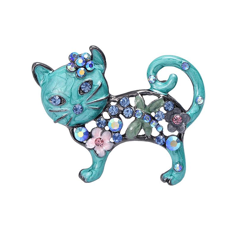 1 шт. Металлическая женская эмалевая повседневная брошь-булавка в виде цветка и животного, подарки, броши со стразами, броши в виде кошек