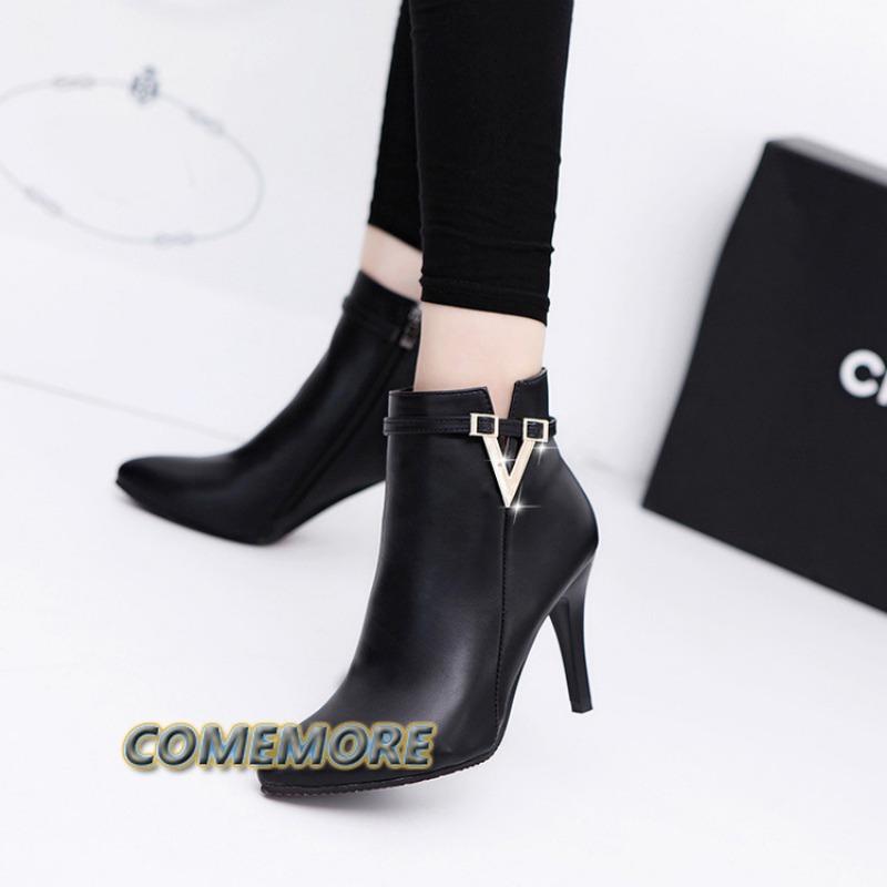 Fashion Large Sizes 35-40 Party Booties Woman Fashion High Heels Women's Shoes Sexy Add Fur Winter Ankle Boots Short Boots Ladies Shoes