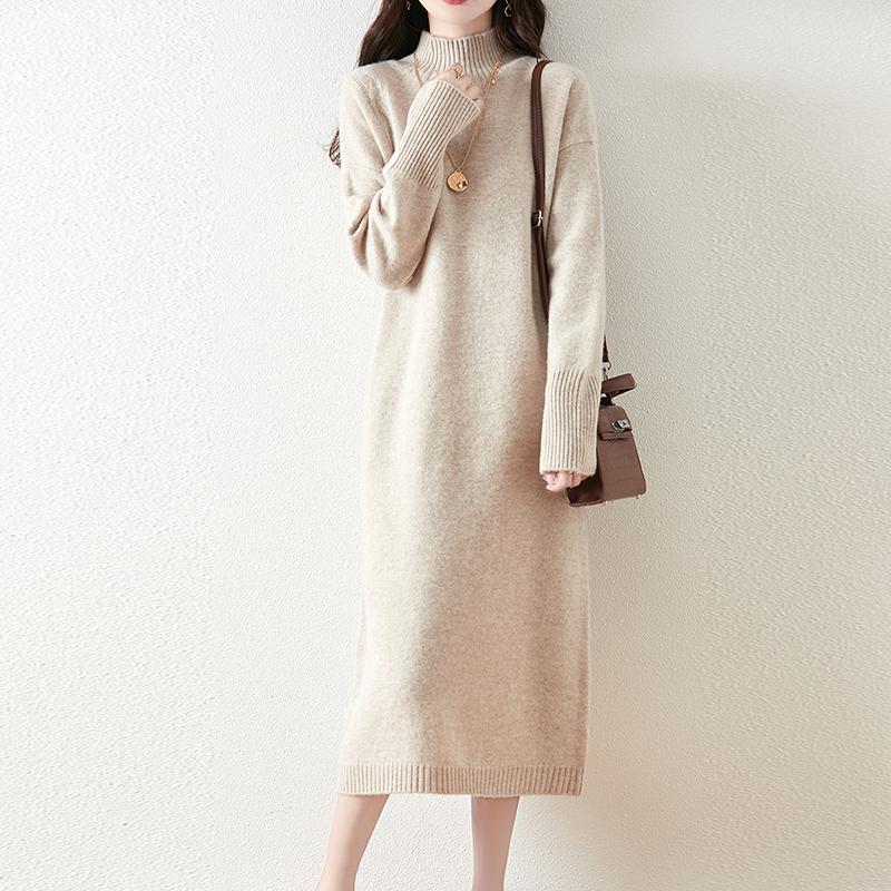 Women Sweater Dress 100% Wool MODERN NEW SAGA Turtleneck Knit Long Pullover Winter Jumpers Wool Long Dress Female