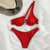 2Pcs/Set Women Sexy Bikini Set Solid Color One-shoulder Bra High Waist Briefs