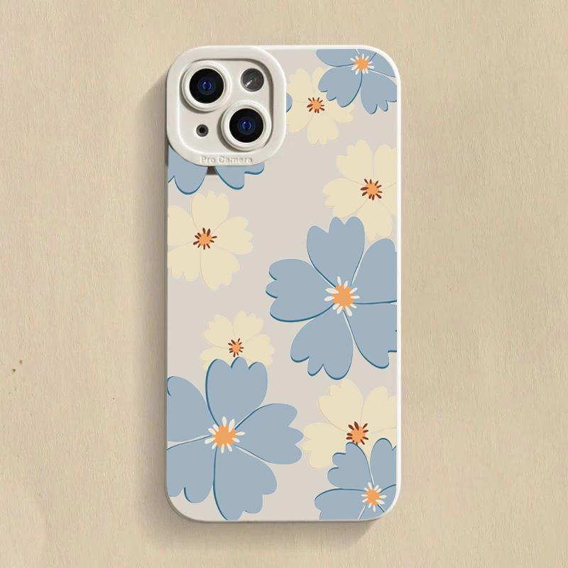 Summer Blue Large Flower Phone Case For iPhone 16 14 15 13 12 11 Pro Max X XR XS 7 8 Plus SE 2020 Shockproof Silicone Soft Cover