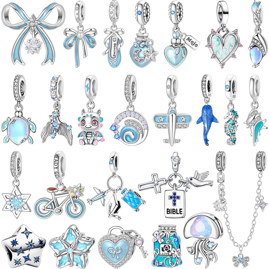 Оригинальные медные шармы «Синяя звезда», цветы, бабочки, сердца, бусины-медузы для ожерелья, браслета «сделай сам», подарок, ювелирные изделия