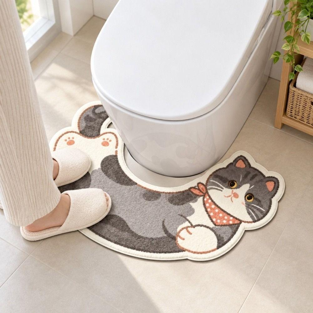 U-Shaped Decorative Floor Mat Cartoon Pattern Cat Pattern Rug U-Shaped Bathroom Rug Toilet Base