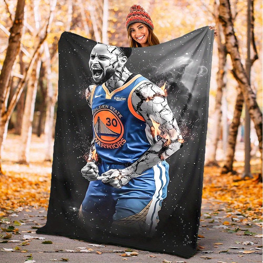 1pc Basketball, Warriors, Celebration Digital Printed Flannel Blanket, Super Soft Plush Fleece Bed Cover, Multipurpose Four Season Blanket f