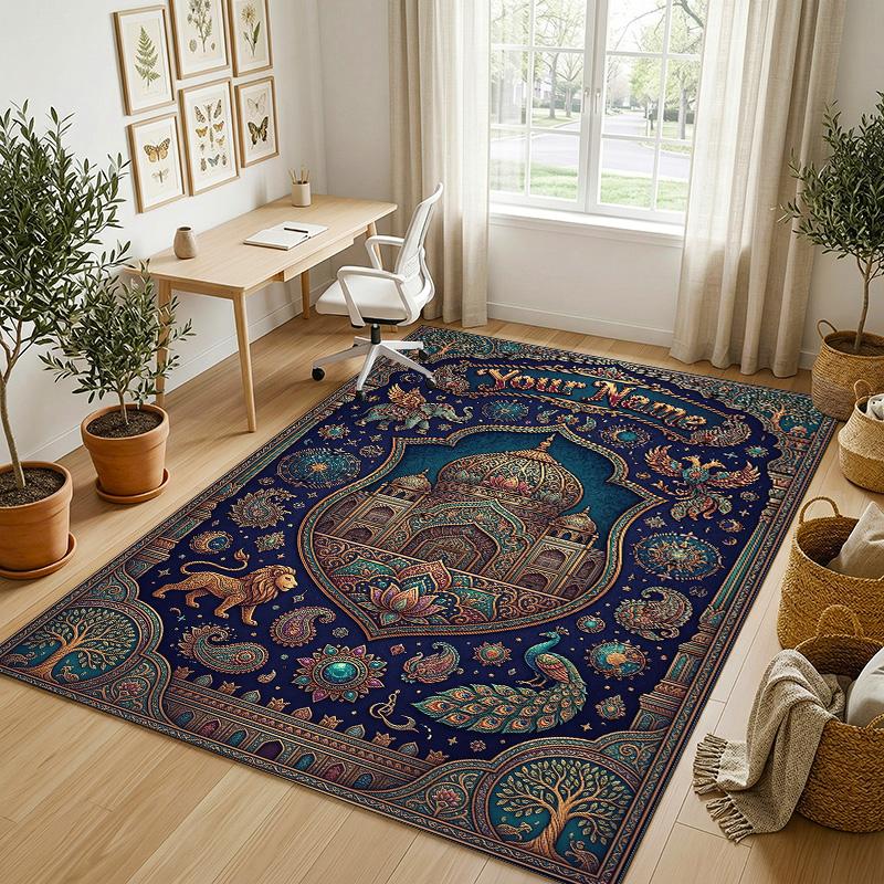 Elegant Elephant Theme Soft Crystal Velvet Rug Custom Name & Text Print Non Slip Floor Rug for Bedroom Living Room