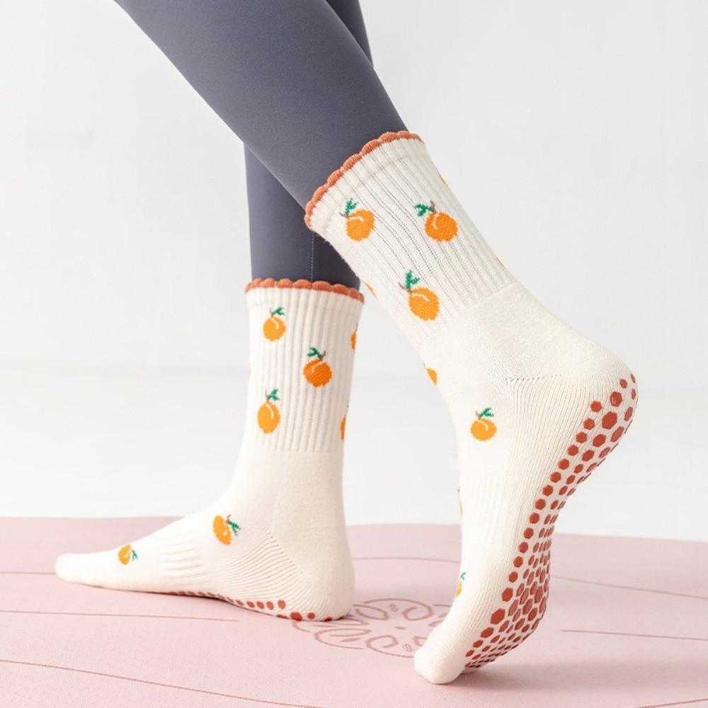 Breathable Yoga Socks Cartoon Embroidery Cuffed Mid Tube Socks Fashion Floor Socks for Women
