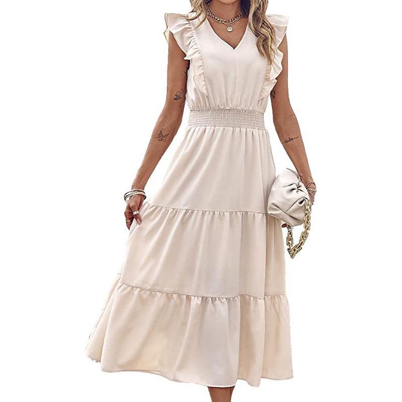 Платье без рукавов с V-образным вырезом и эластичной талией