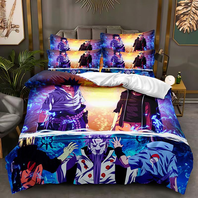 Naruto Bedding Suit Quilt Cover 2D Printed Bedroom Bed Cover Bedclothes 2/3Pcs Anime Cartoon Room Decoration Xmas Gift