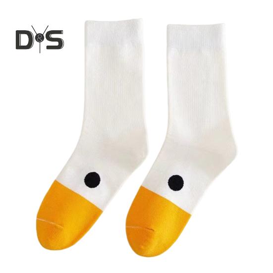 1 Pair Couple Winter Cartoon Socks Goose Duck Printing Mid-tube High Elasticity Wrapping Anti-slip Socks Comfort Warmth Sleeping Socks