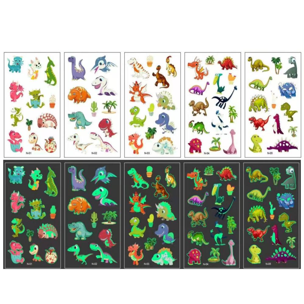 Dinosaur Dragon Toddler Kids Tattoo Children's Transfer Sticker 7 Types 1 pcs N-Glow 5-Piece Set