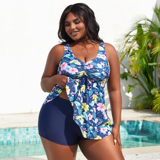 Женский комплект из 2 предметов танкини с глубоким V-образным вырезом, завязками на талии, струящимся подолом, плавками и высокой талией, раздельным купальником