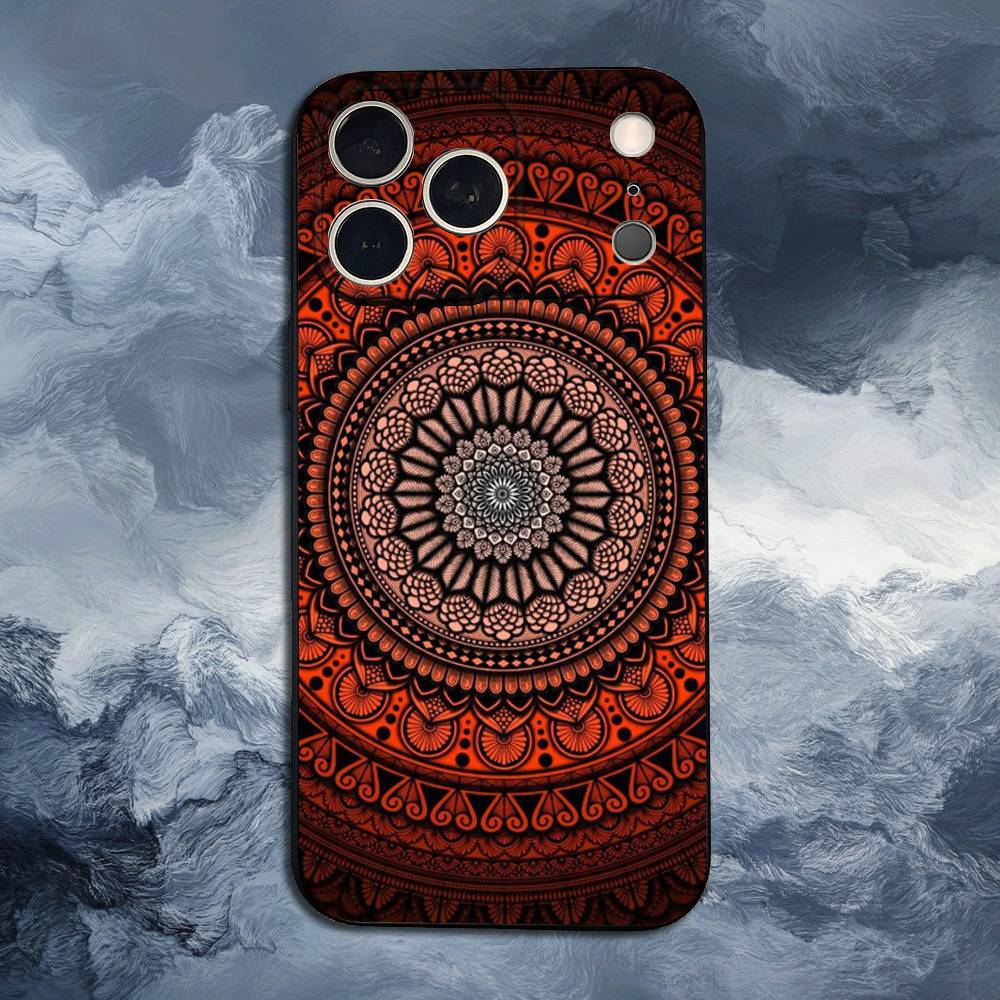 Totem Colorful Flower Mandala For iPhone 12,14,13,15,8,7,16,11,17,X,Mini,Plus,Pro,XR,SE,XS,Max,Soft Silicone Black Case
