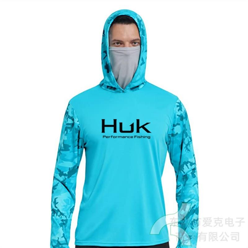 Mens Quick-Dry Hooded Long Sleeve Fishing Shirt With Face Cover UV Protection Outdoor Sportswear Cycling Hiking