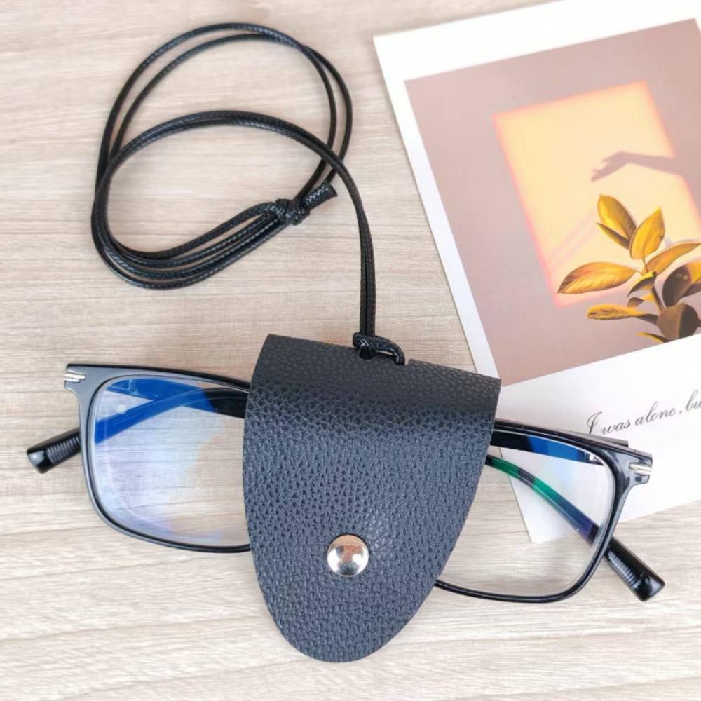 Leather Eyeglasses Storage Bag Pendant Storage Hanging Rope Glasses Clip for Unisex