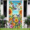Welcome Door Cover Spring Butterfly Design Door Banner 71x35 Inch Polyester Summer Sunflower Hummingbird Decoration for Front Door and Indoor