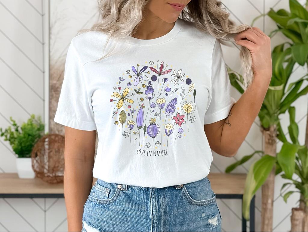 Flower Tee Shirt, Nature Lover Shirt, Ladies Shirts, Women's shirt, wild flowers shirt