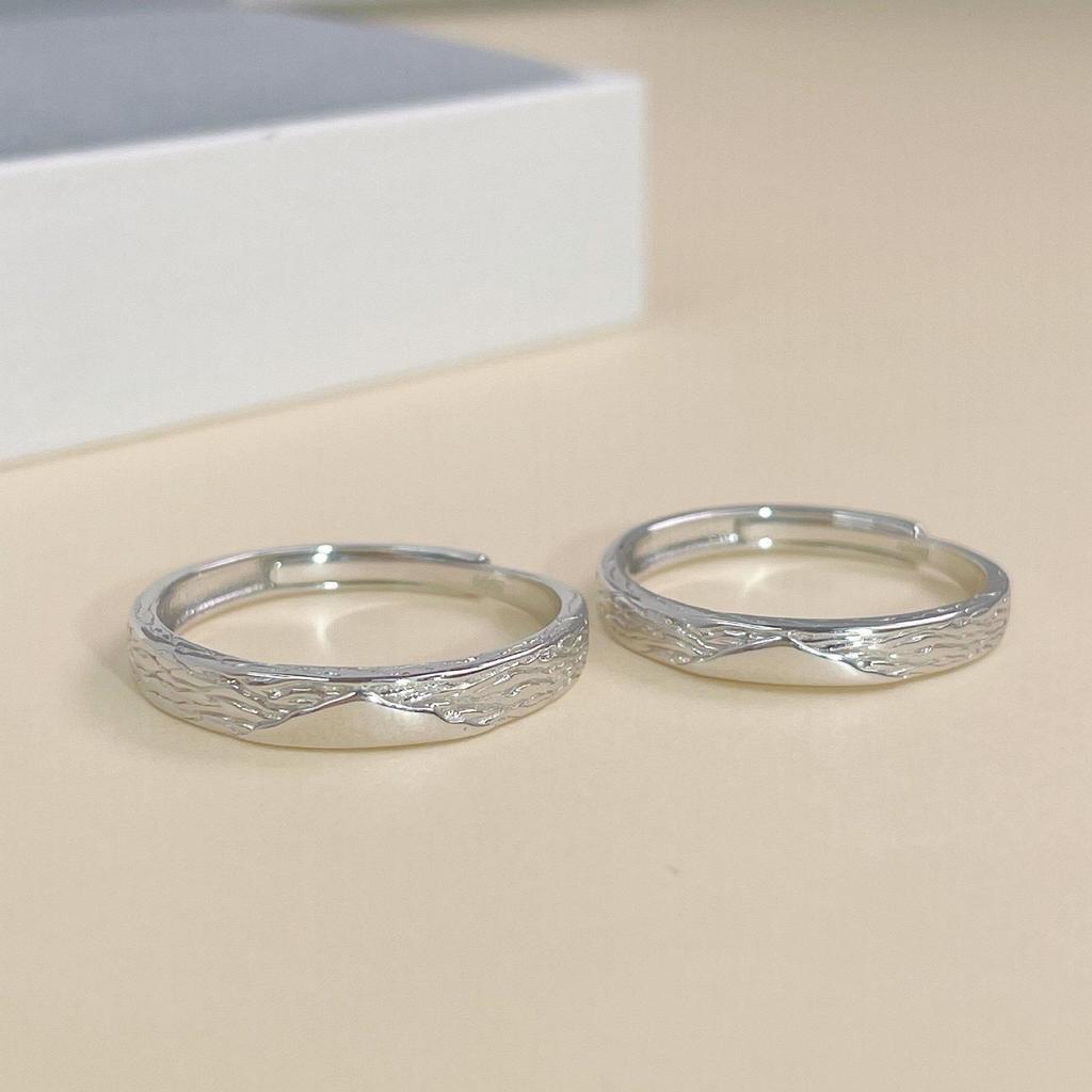 Tichya Sweet Etching Glacier Couple Rings - 999 Sterling Silver Open Design for Men and Women