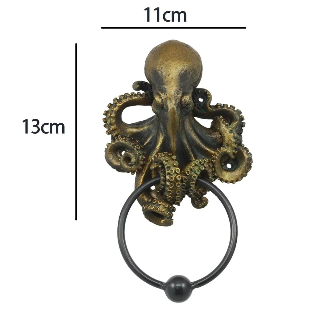 Pacific Giftware Decorative Octopus Skull Monster Resin Door Knocker with Cast Iron Knocker Wall Sculpture Door Ring Decoration