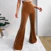 Women Corduroy Pants Elastic High Waist Flared Leg Long Trousers Solid Color Autumn Winter Casual Pants Daily Wear