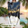 Elegant Marble Texture 2 Theme Quick Dry Beach Towel Custom Name Text Print Large Sand Resistant Towel Beach Vacation