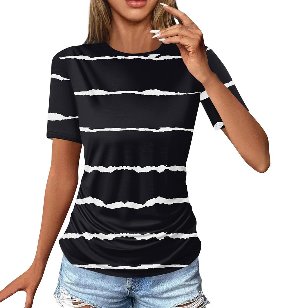 Женские футболки, модные повседневные топы с круглым вырезом и коротким рукавом, туника с принтом