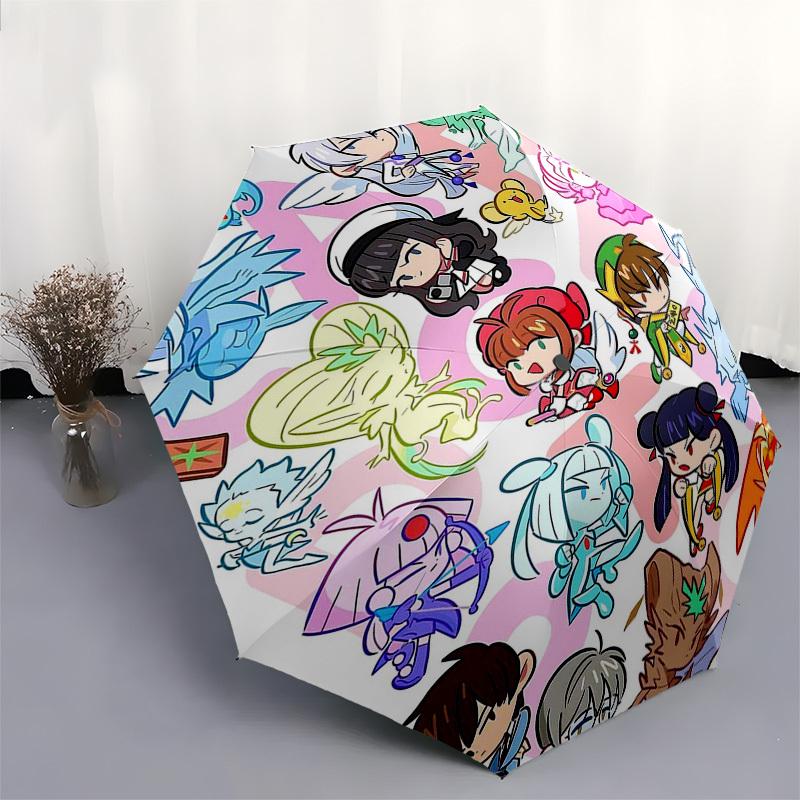 1pc Outdoor Umbrella with Chibi Characters | Automatic Opening & Closing | Portable 3-Fold Design | 8-Rib Iron Frame | Perfect Gift for Fans, Tra