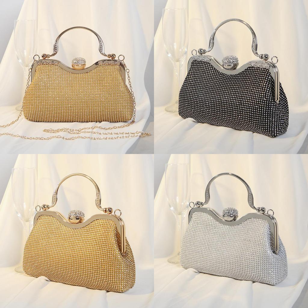 Retro Pearl Style Shell Shaped Handbag With Sparkling Water Diamond Decor For Parties And Casual Wear
