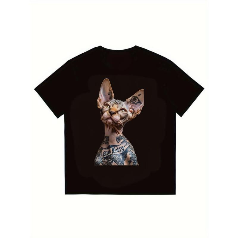 Черная футболка с татуированным сфинксом и надписью Bad Kitty, графический принт, для повседневного уличного стиля