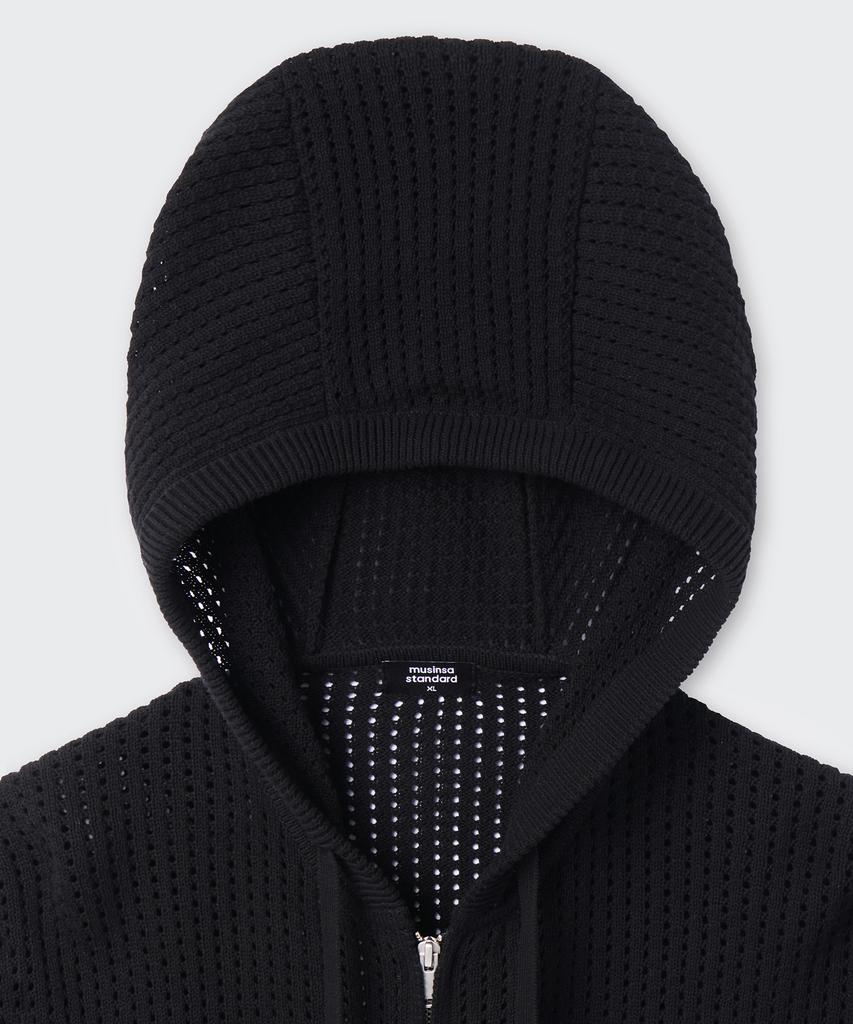 MUSINSA STANDARD Crochet Knit Hooded Zip-Up [Black]