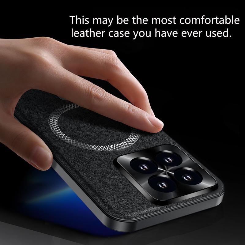 For Xiaomi Mi 14 Pro Case Magnetic Elegant Leather Wear-Resistant Lens Fully Covered Non-Slip Grip Edge Cover Shell