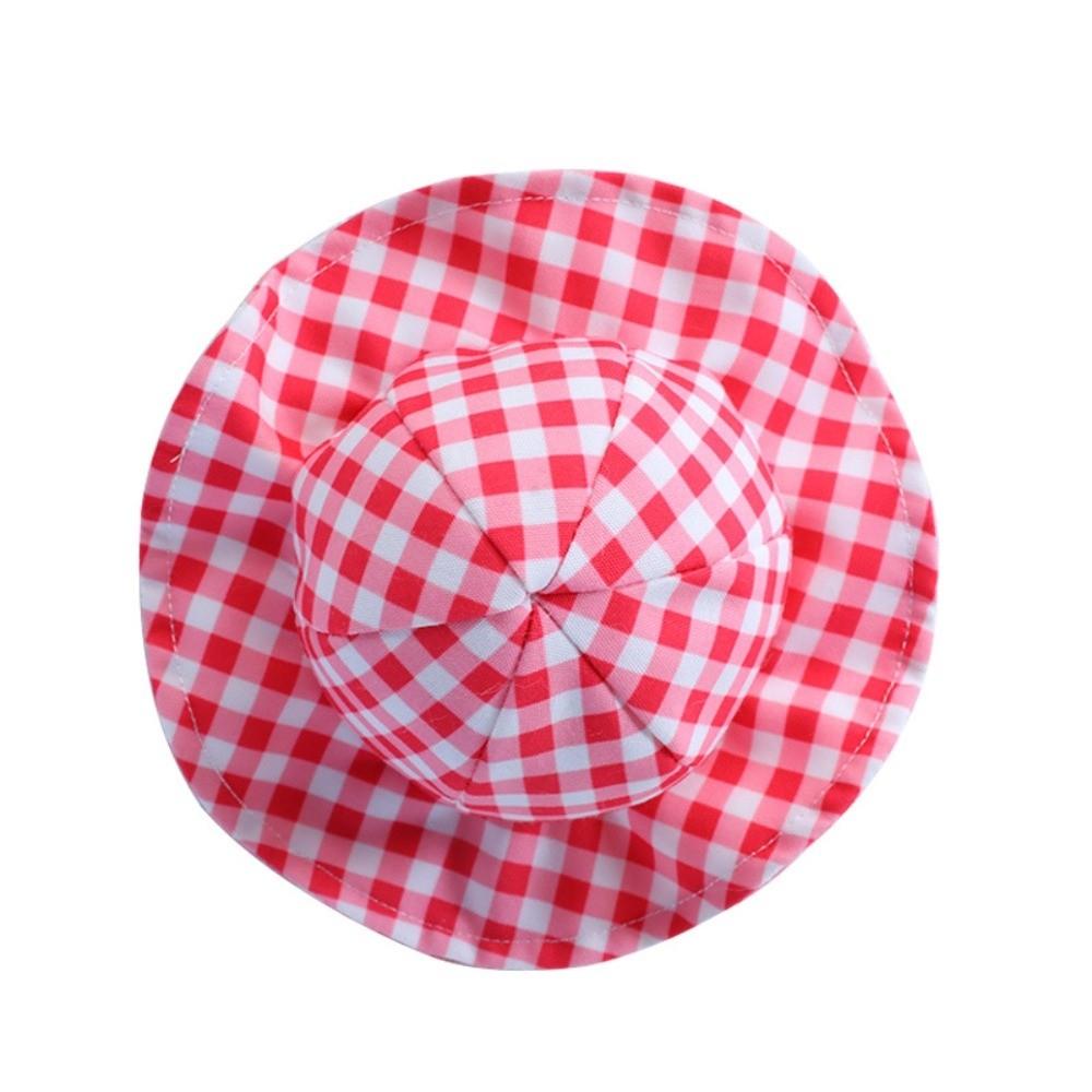Adjustable Cat Sunscreen Hat Breathable UV Protection Pet Fisherman Hat Plaid Pattern Comfortable Pet Sun Hat Daily Photography