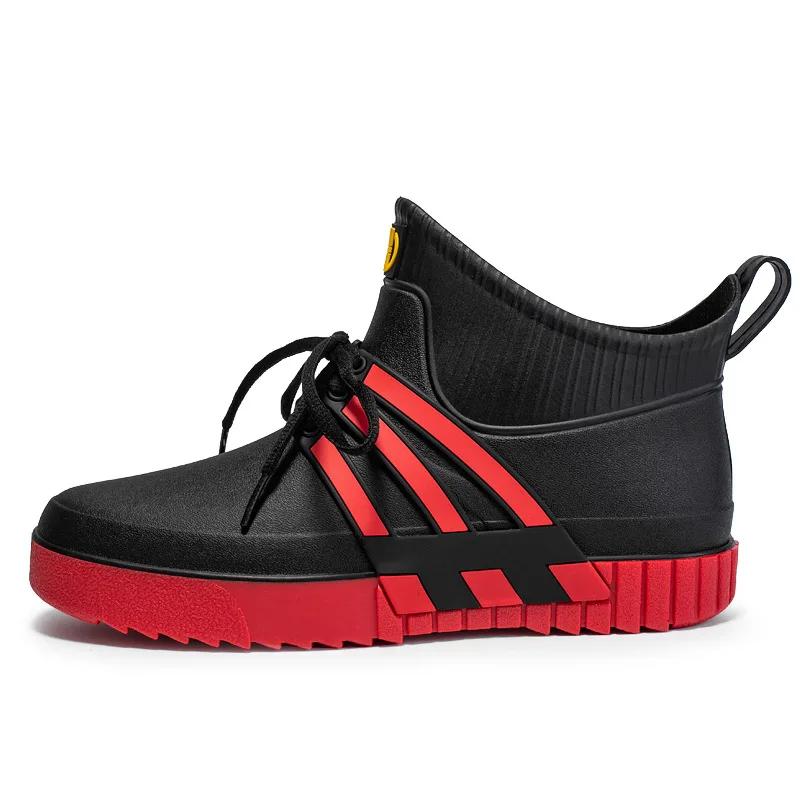 Водонепроницаемые резиновые сапоги для мужчин, повседневные туфли на плоской подошве, резиновые туфли до щиколотки, рабочие защитные галоши, резиновые сапоги для рыбалки, кухонная обувь